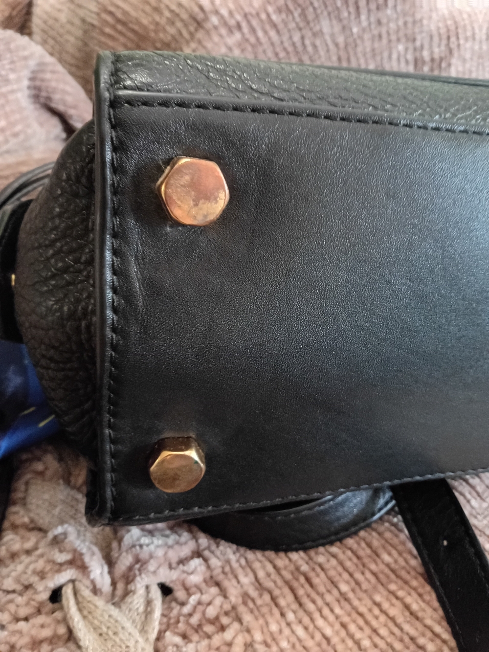 Rebecca Minkoff Black Pebbled Leather Satchel with Blue Multi-Color Scarf - Picture 13 of 16